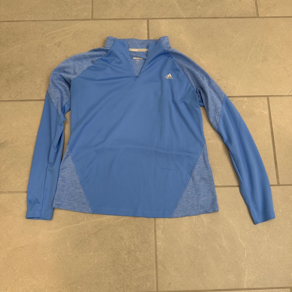 Adidas Golf Womens Quarter Zip Pullover Blue Heathered Performance Top Large